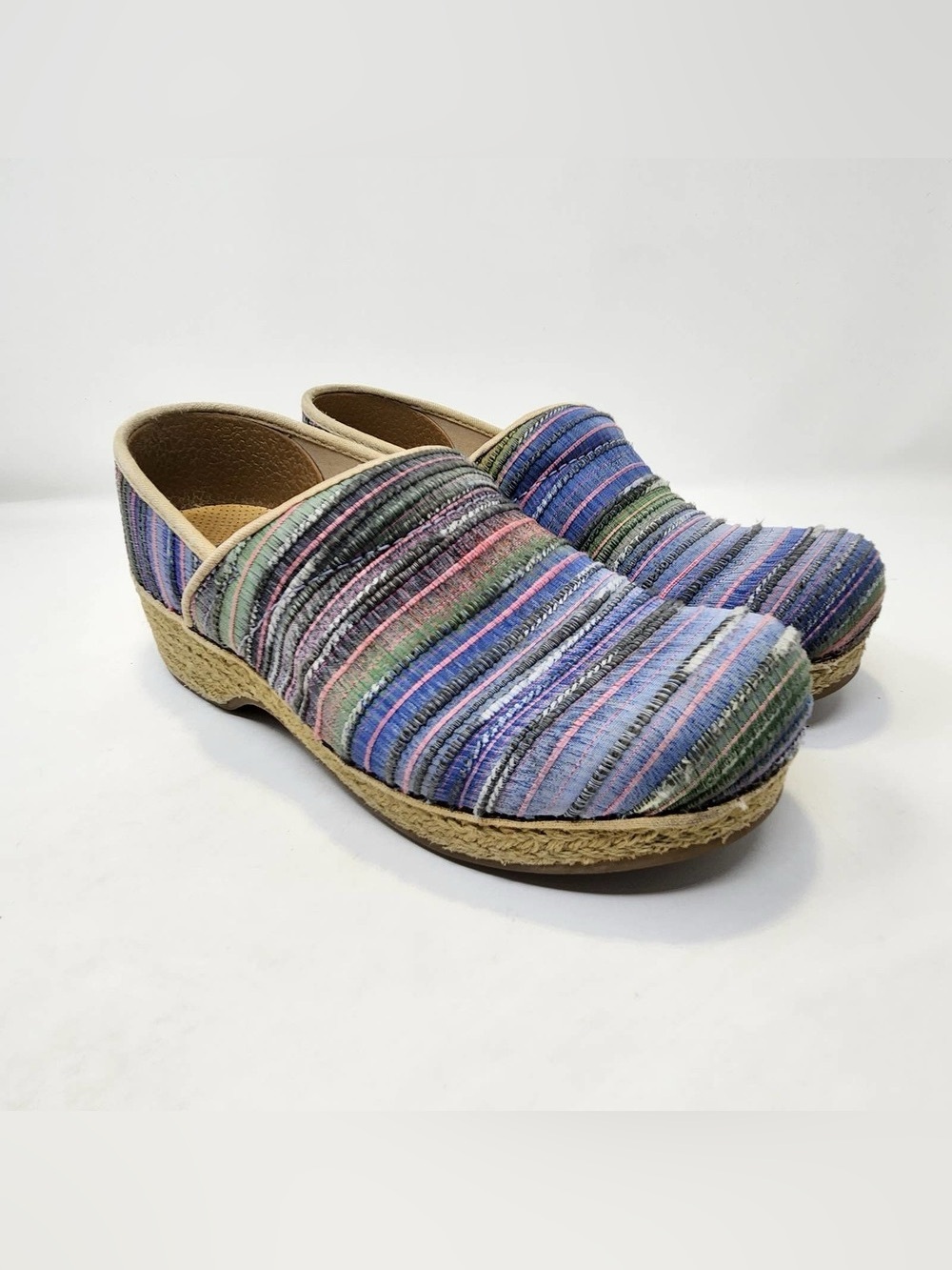 Dansko Jute Pro Shoes Womens 40 US Size 9.5-10 Rainbow Striped Artisan clogs
